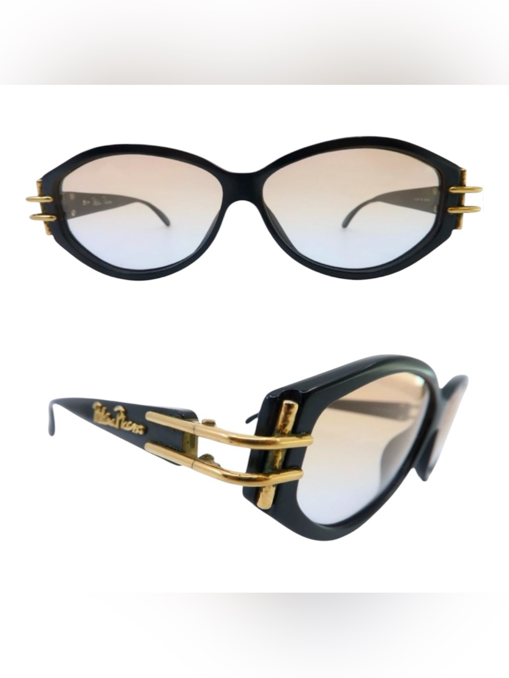 Paloma Picasso Killer Vintage Sunglasses Jet Black with Gold Hardware, Germany